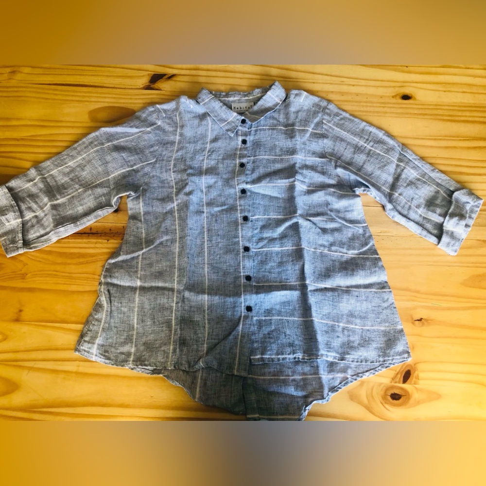 Habitat Clothes To Live In Women's Sz S Blue Striped Linen Button Shirt